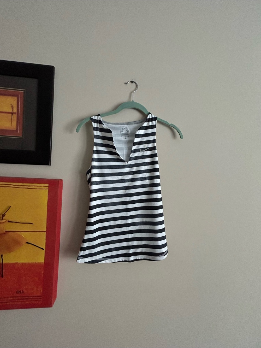 2/$12 Nike Striped V-Neck Tank Top - Black & White